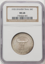 1935 50C Spanish Trail Commemorative Silver NGC MS68