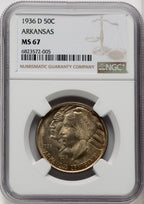 1936-D 50C Arkansas Commemorative Silver NGC MS67 (771249010)