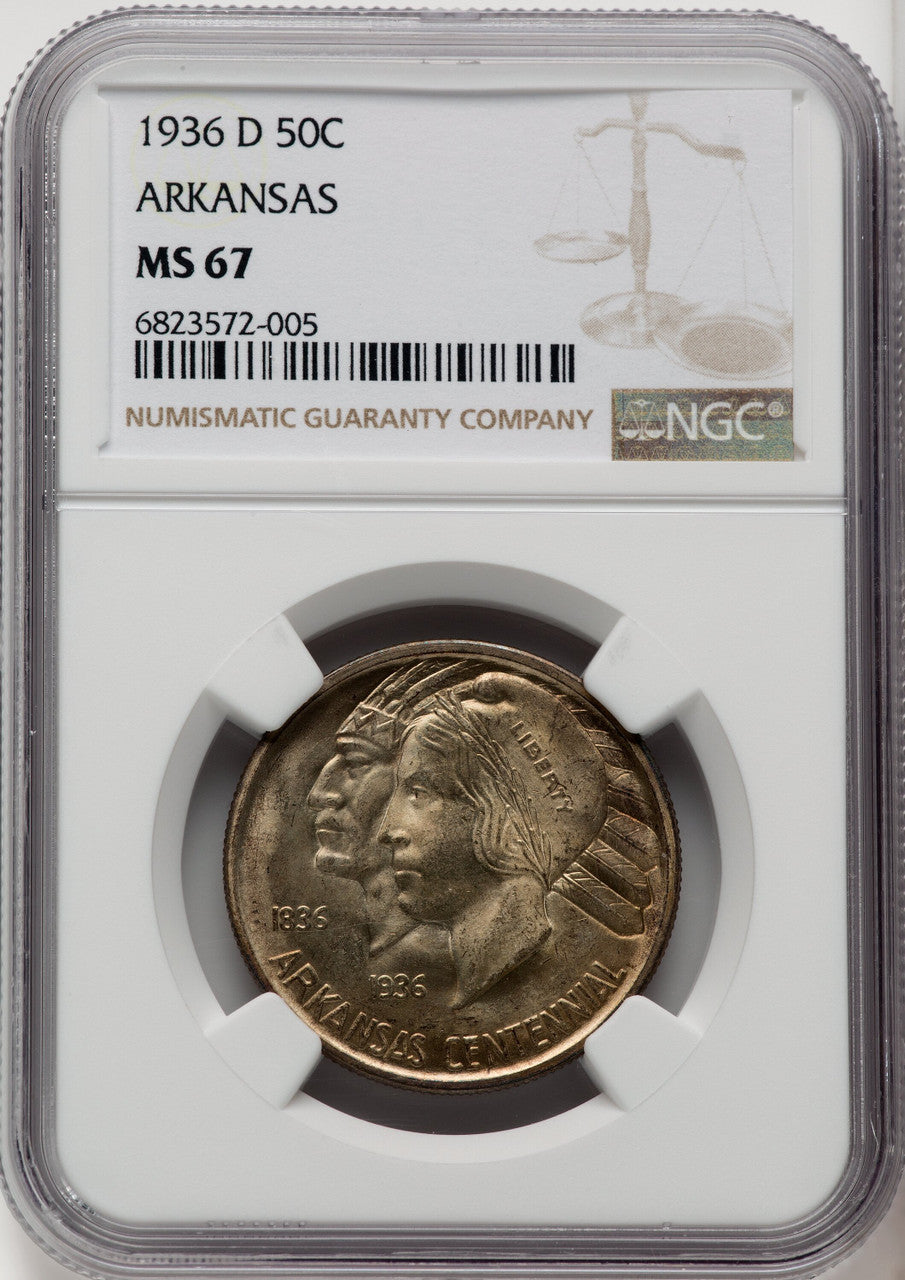 1936-D 50C Arkansas Commemorative Silver NGC MS67 (771249010)