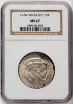 1924 50C Huguenot Commemorative Silver NGC MS67 (770954009)