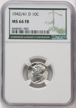 1942/1-D 10C FB Green Label Mercury Dime NGC MS66