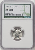 1942/1-D 10C FB Green Label Mercury Dime NGC MS66