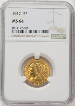 1912 $5 Indian Half Eagle NGC MS64 (506565001)