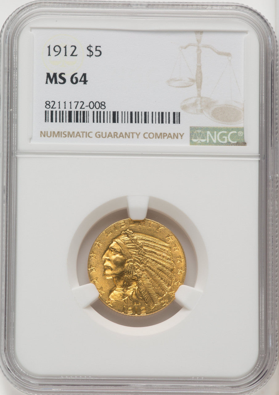 1912 $5 Indian Half Eagle NGC MS64 (506565001)