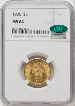 1906 $5 CAC Liberty Half Eagle NGC MS64