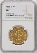 1855 $10 Liberty Eagle NGC AU55 (177142086)