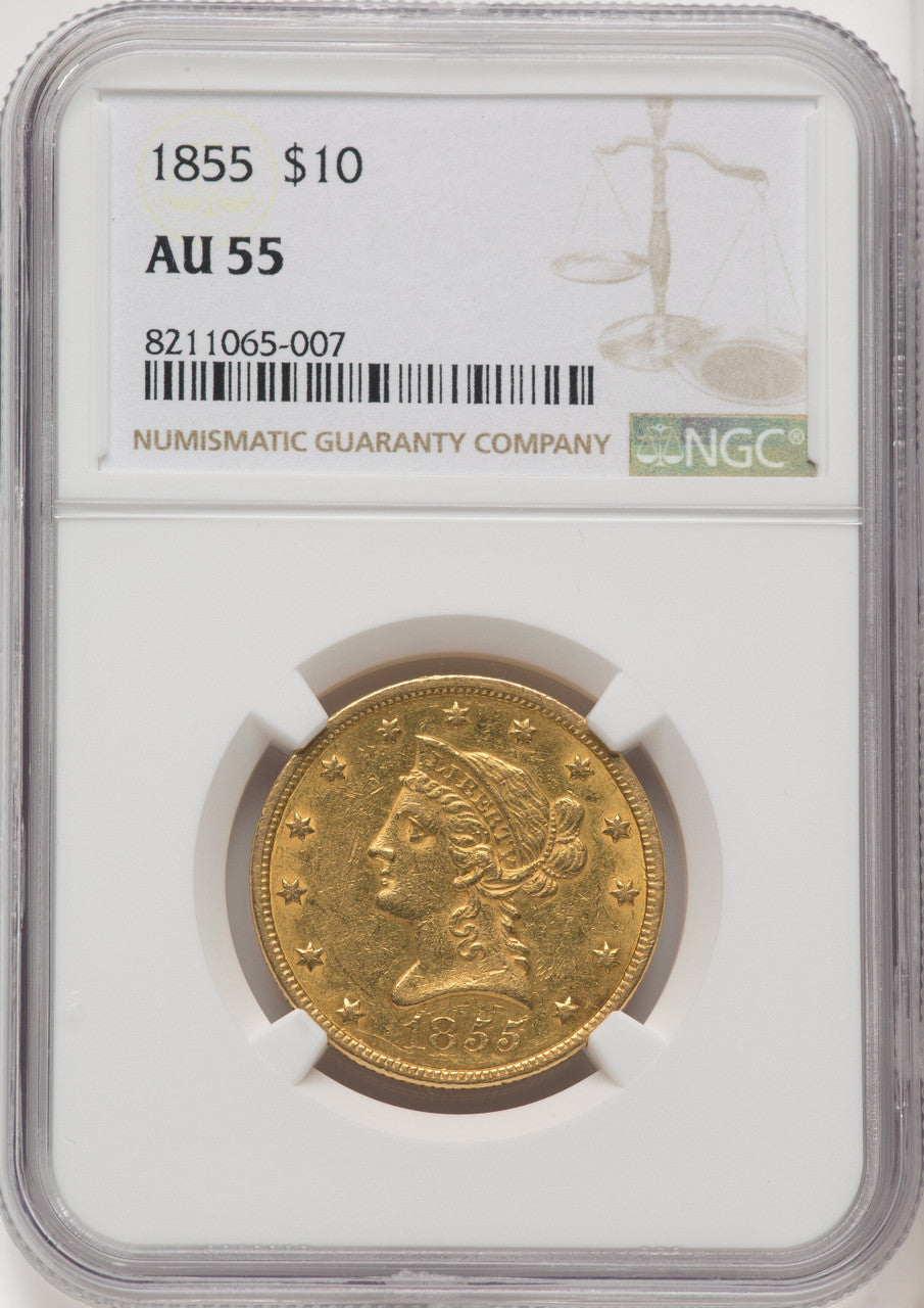 1855 $10 Liberty Eagle NGC AU55 (177142086)