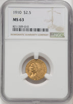 1910 $2.50 Indian Quarter Eagle NGC MS63 (506423001)