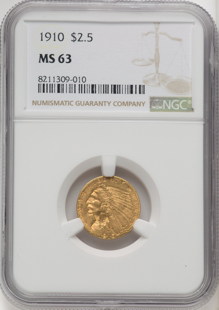 1910 $2.50 Indian Quarter Eagle NGC MS63 (506423001)