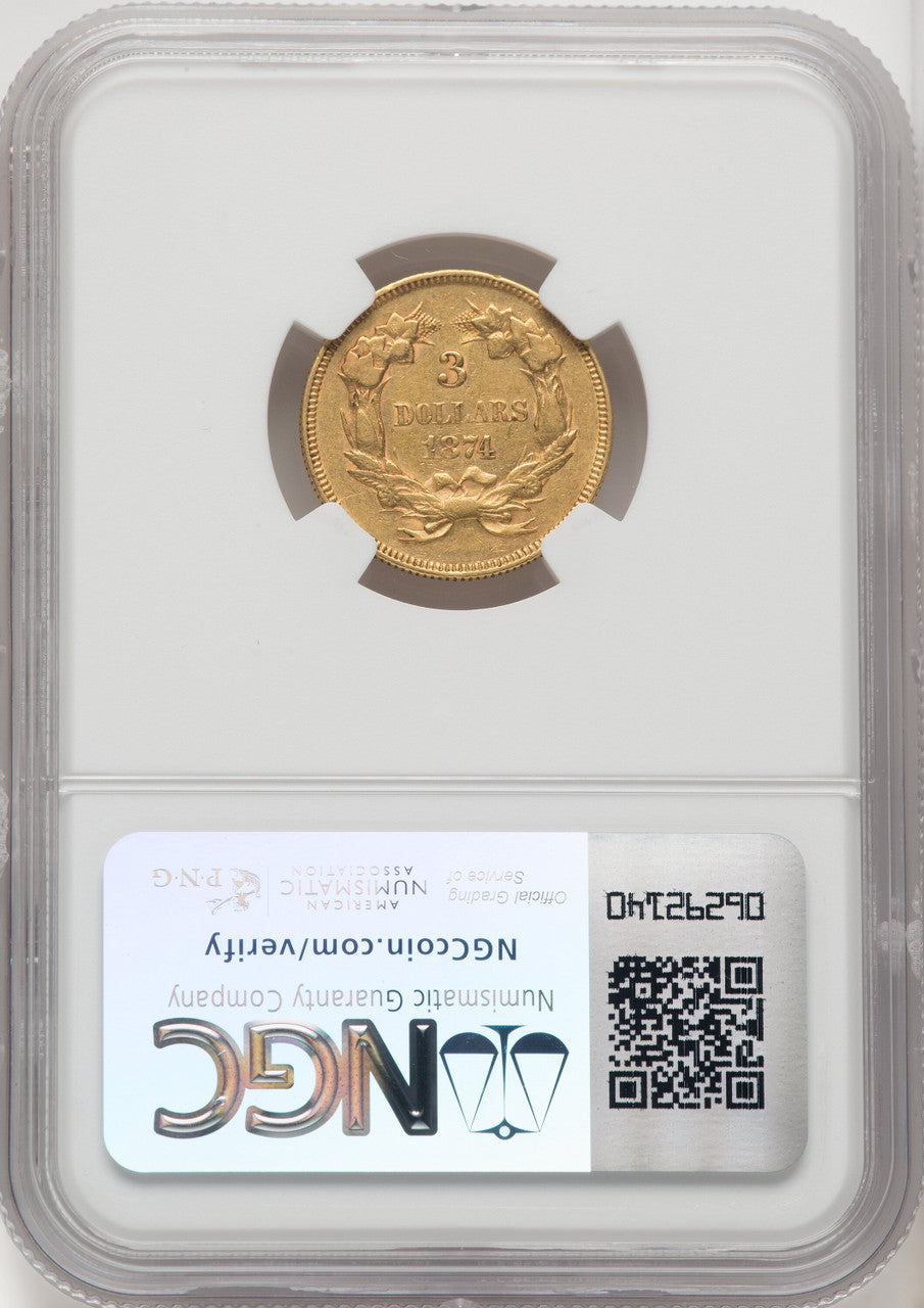 1874 $3 Gold Pieces NGC AU55