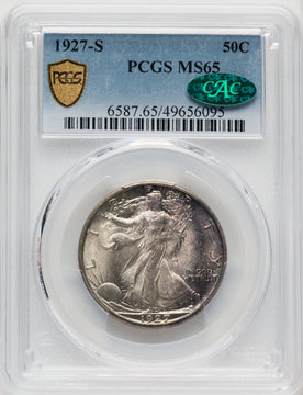 1927-S 50C CAC Walking Liberty Half Dollar PCGS MS65
