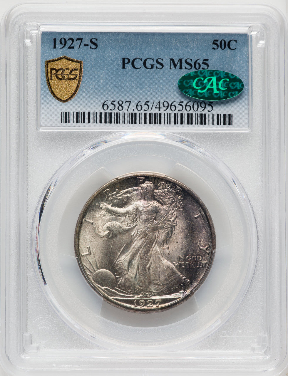 1927-S 50C CAC Walking Liberty Half Dollar PCGS MS65