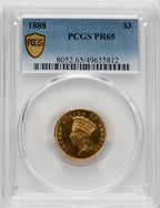 1888 $3 Proof Three Dollar Gold Pieces PCGS PR65