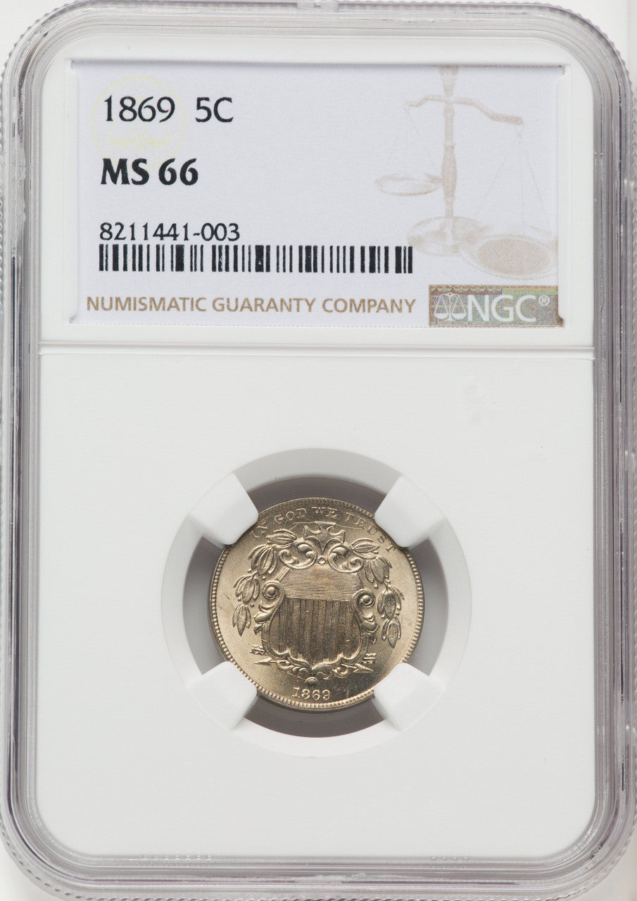 1869 5C Shield Nickel NGC MS66