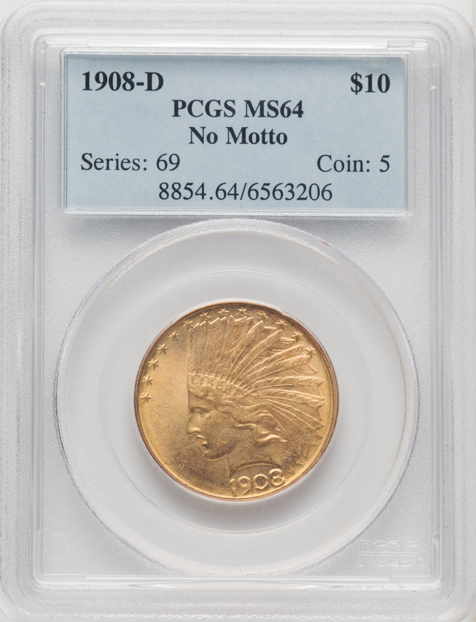 1908-D $10 NO MOTTO Indian Eagle PCGS MS64 (771404001)