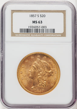 1857-S $20 Liberty Double Eagle NGC MS63