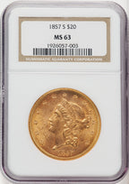 1857-S $20 Liberty Double Eagle NGC MS63