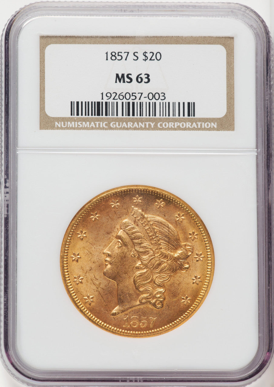 1857-S $20 Liberty Double Eagle NGC MS63