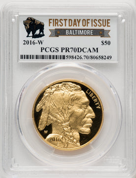 2016-W $50 One-Ounce Gold Buffalo 10th Anniversary PCGS PR70 (771879003)