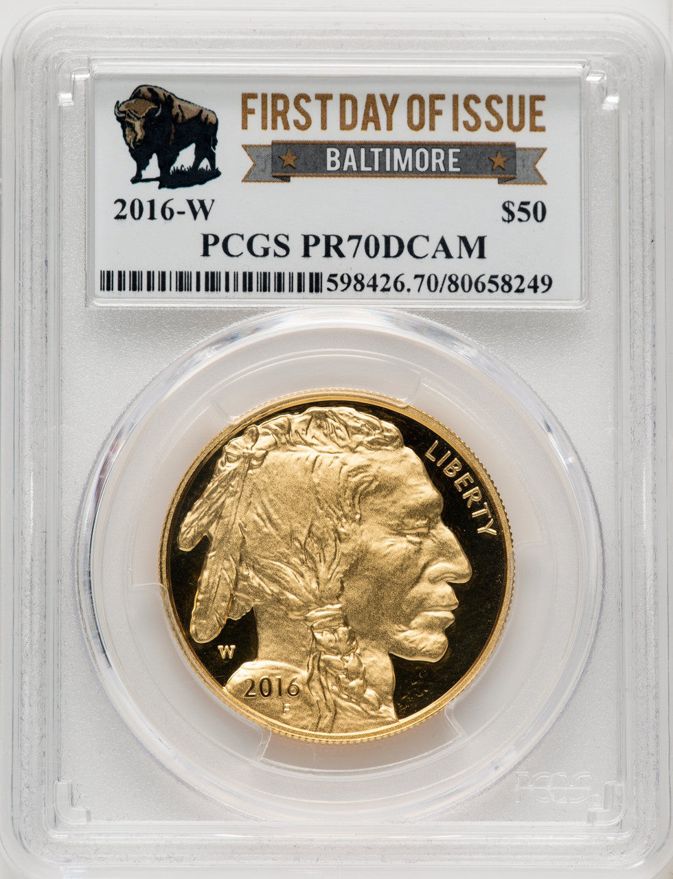 2016-W $50 One-Ounce Gold Buffalo 10th Anniversary PCGS PR70 (771879003)