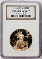 1994-W $50 One-Ounce Gold Eagle Brown Label NGC PF70