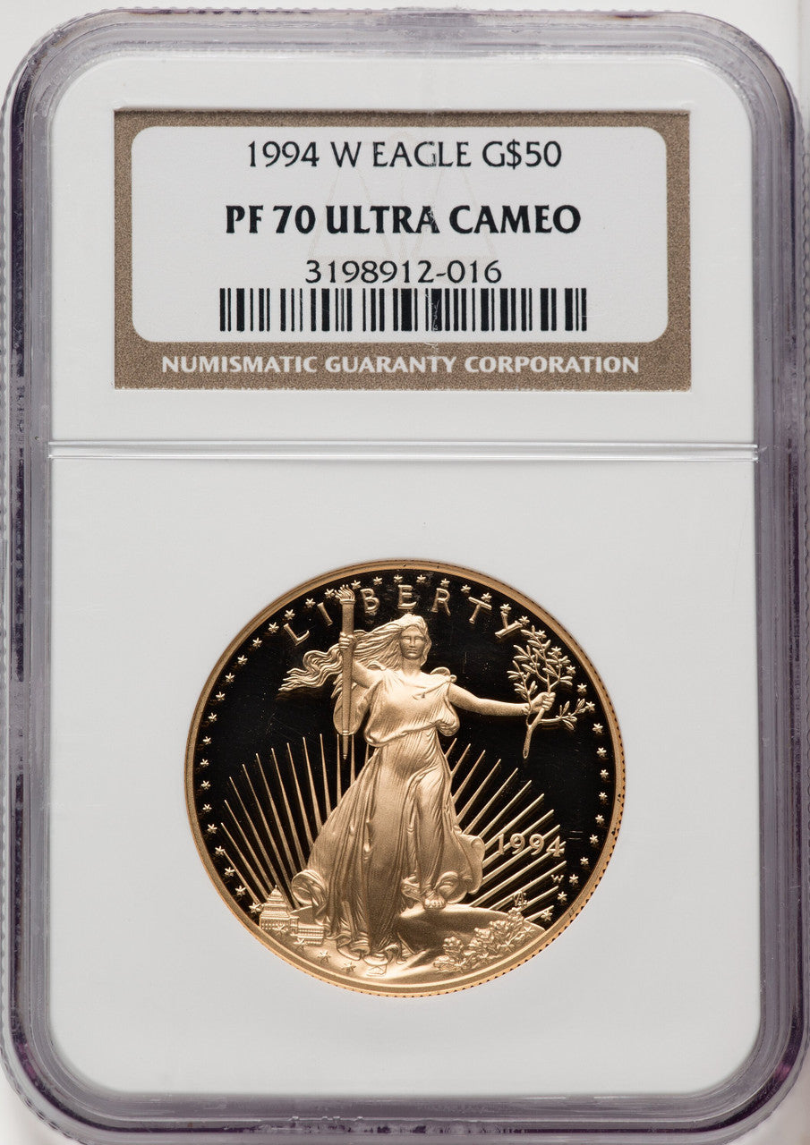 1994-W $50 One-Ounce Gold Eagle Brown Label NGC PF70
