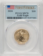 2020 $10 Quarter Ounce Gold Eagle First Strike FS Flag PCGS MS70