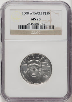 2008-W $50 Half-Ounce Platinum Eagle Burnished Brown Label NGC MS70