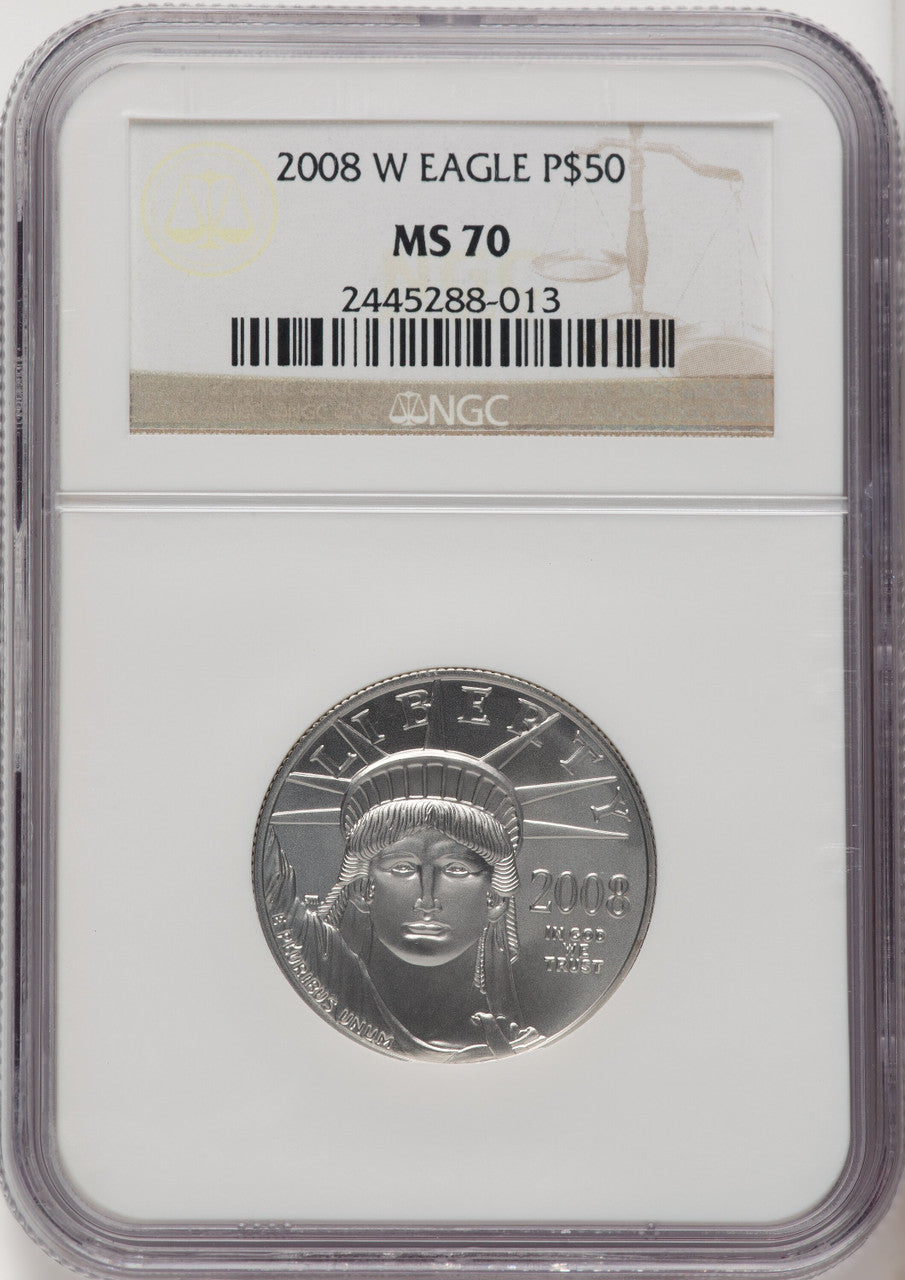 2008-W $50 Half-Ounce Platinum Eagle Burnished Brown Label NGC MS70