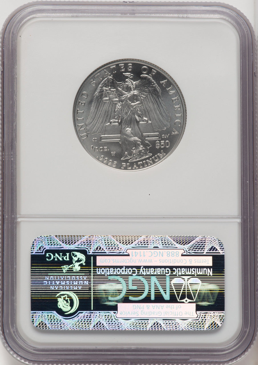2008-W $50 Half-Ounce Platinum Eagle Burnished Brown Label NGC MS70