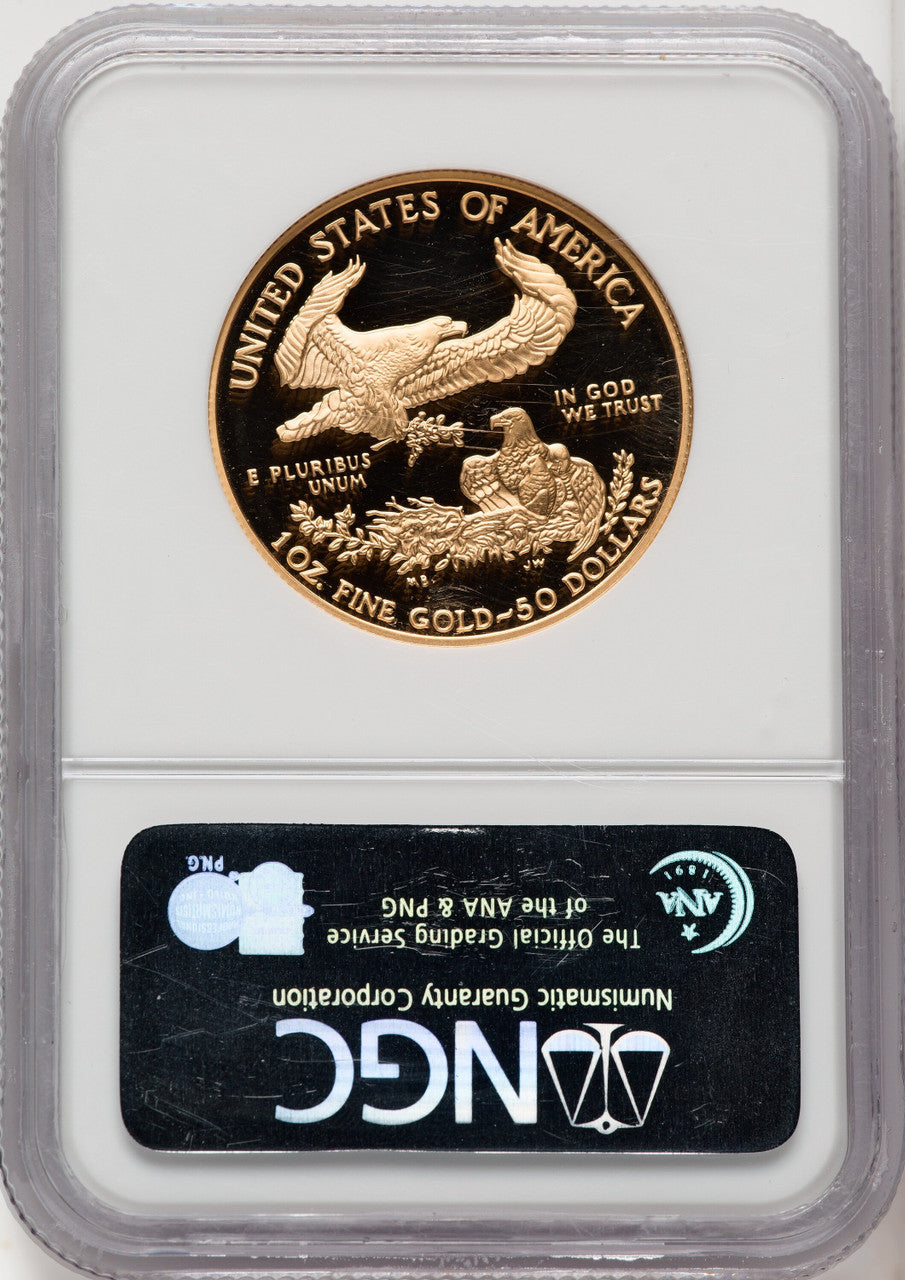 1995-W $50 One-Ounce Gold Eagle Brown Label NGC PF70
