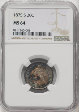 1875-S 20C Twenty Cent Pieces NGC MS64