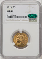 1915 $5 CAC Indian Half Eagle NGC MS64