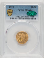 1929 $2.50 CAC Indian Quarter Eagle PCGS MS64+