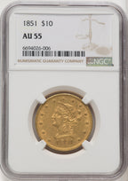 1851 $10 Liberty Eagle NGC AU55