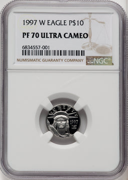 1997-W $10 Tenth-Ounce Platinum Brown Label NGC PF70 (768384080)