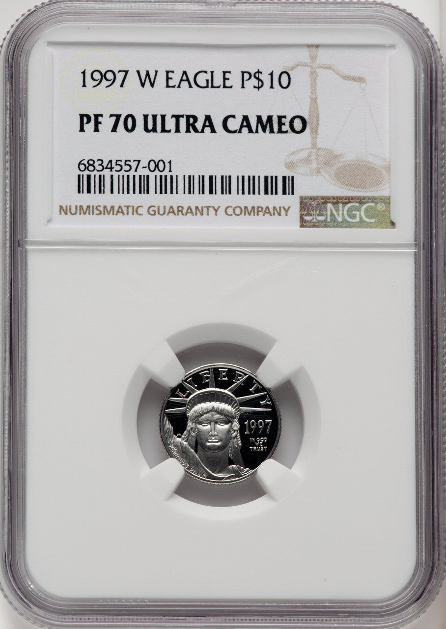1997-W $10 Tenth-Ounce Platinum Brown Label NGC PF70 (768384080)