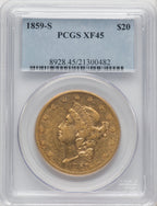 1859-S $20 Liberty Double Eagle PCGS XF45