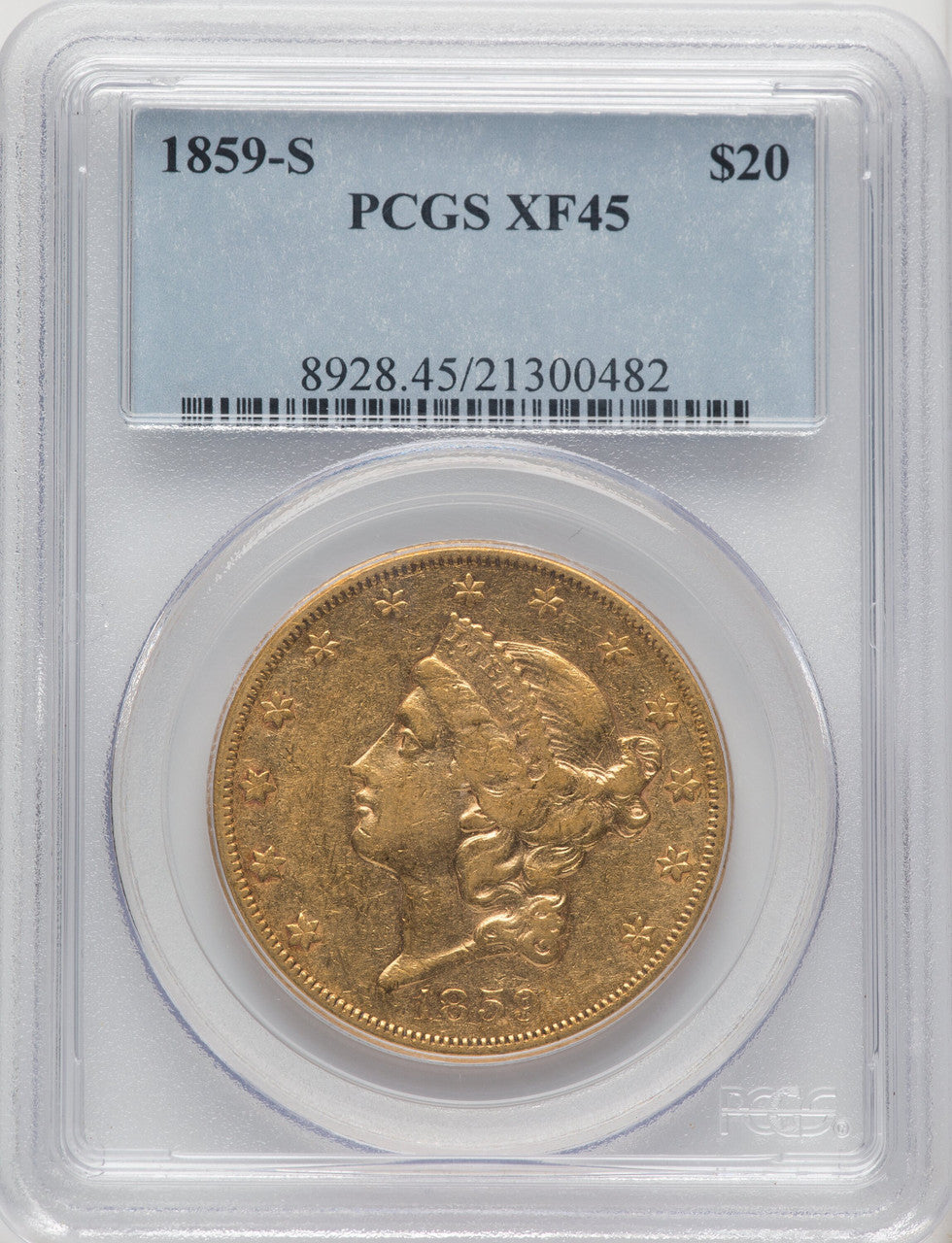 1859-S $20 Liberty Double Eagle PCGS XF45