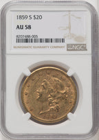 1859-S $20 Liberty Double Eagle NGC AU58 (771041007)