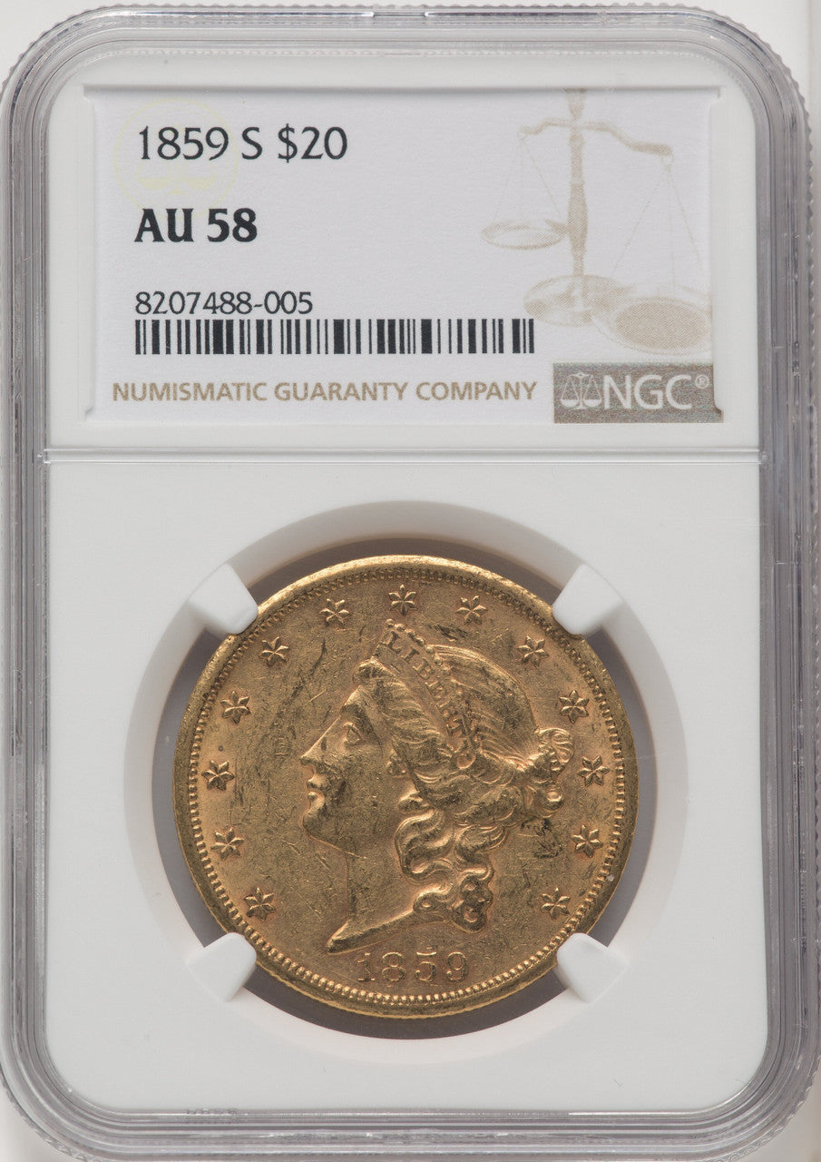 1859-S $20 Liberty Double Eagle NGC AU58 (771041007)