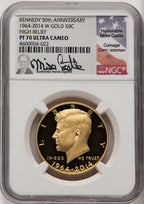 2014-W 50C Kennedy Gold 50th Anniversary Mike Castle Proof Kennedy Half Dollar NGC PR70 (771766017)