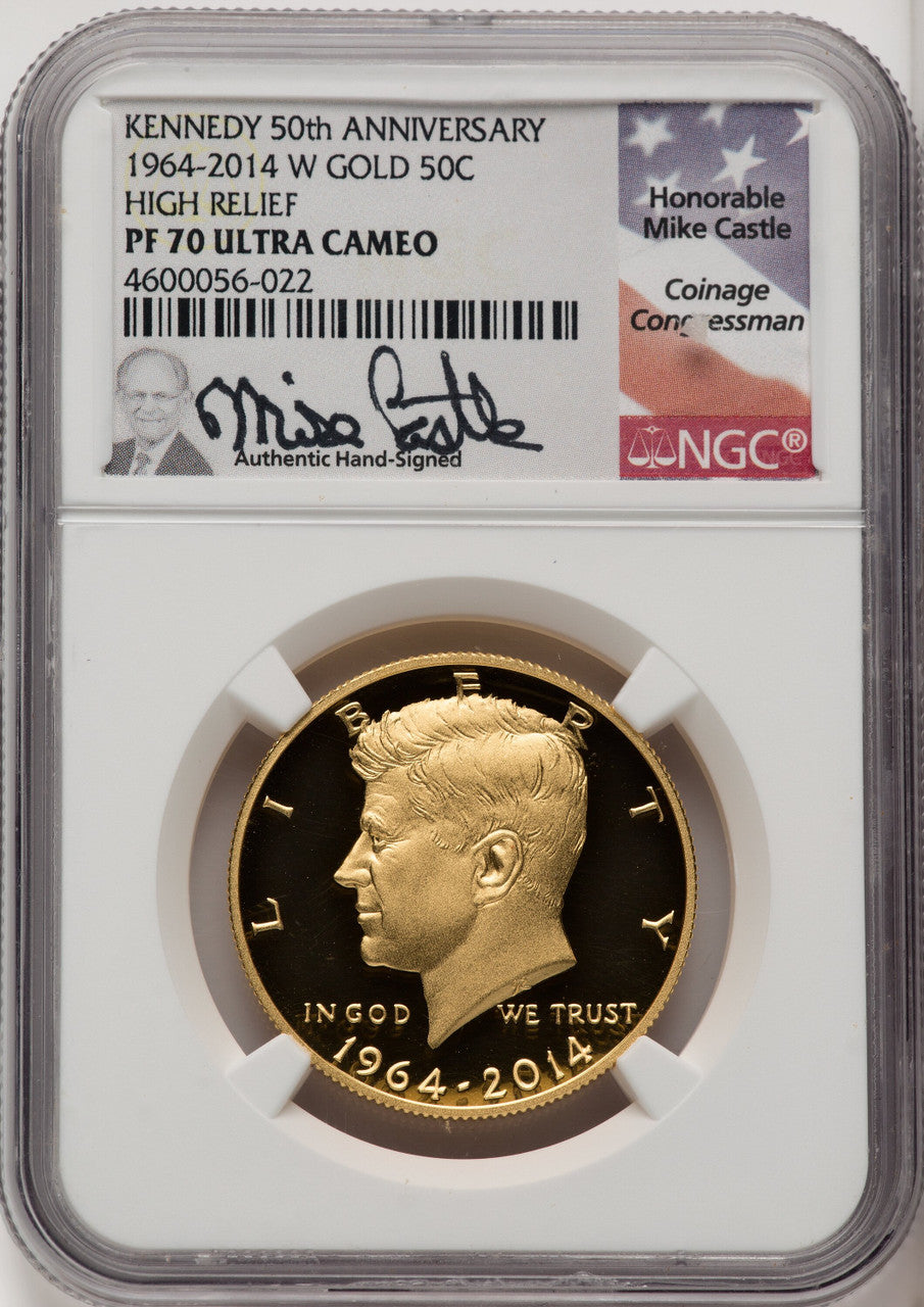 2014-W 50C Kennedy Gold 50th Anniversary Mike Castle Proof Kennedy Half Dollar NGC PR70 (771766017)