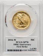2016-W 50C Walking Liberty 100th Anniversary Gold Centennial FS Ed Moy PCGS MS70