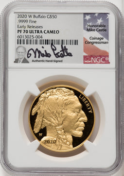 2020-W G$50 Gold Buffalo First Strike DCAM ER Mike Castle NGC PF70 (771763033)