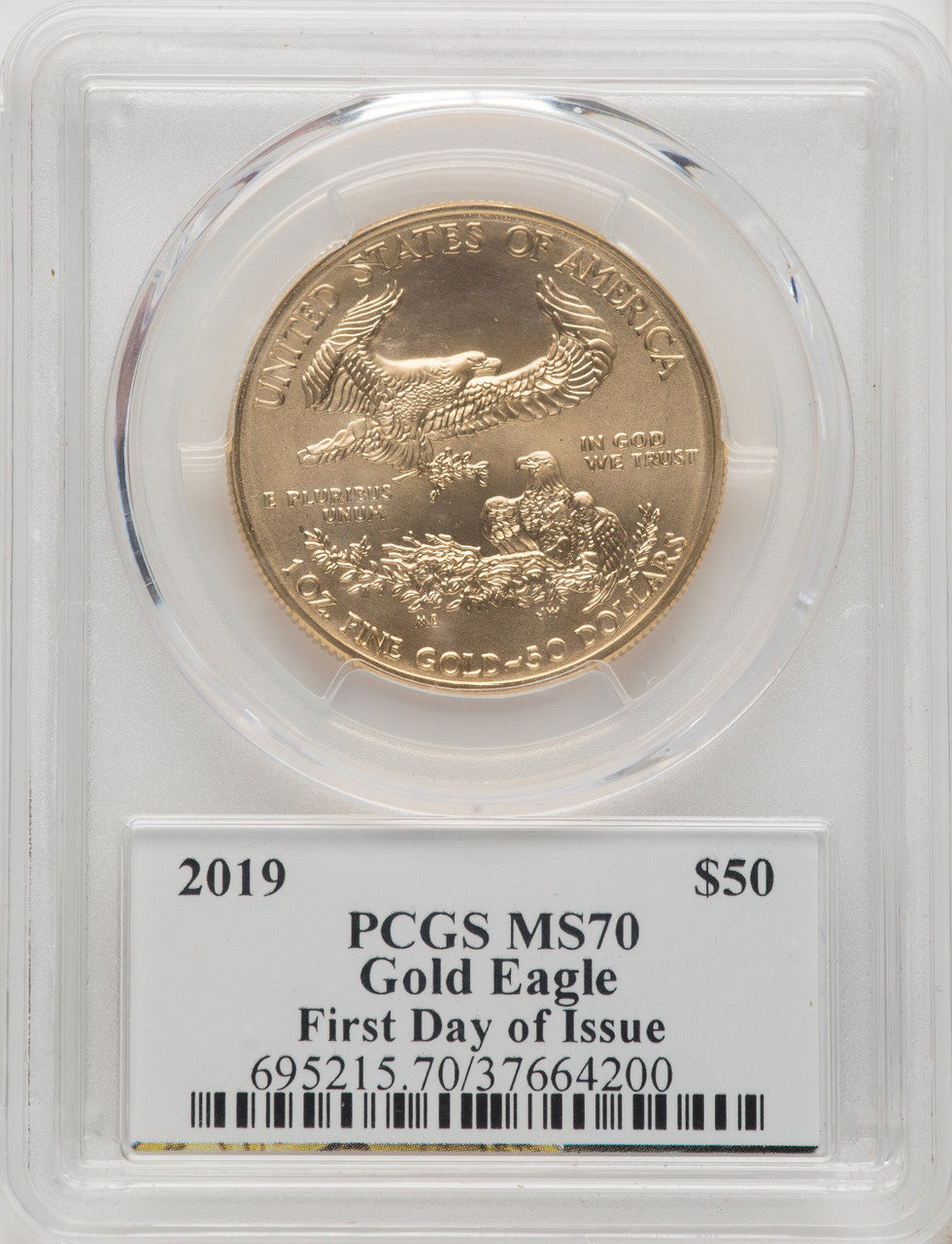 2019 $50 One Ounce Gold Eagle First Day of Issue St. Gaudens Signature PCGS MS70