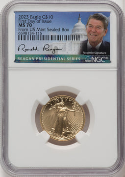 2023 Gold Eagle 1/4 oz FDI Reagan Presidential Series Anna Cabral NGC MS70