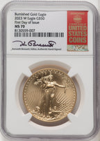 2023-W 1 oz  Burnished Gold Eagle FDI NGC MS70 Kenneth Bressett