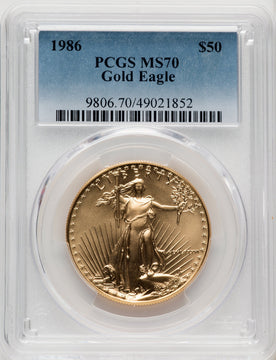 1986 $50 One-Ounce Gold Eagle Blue Gradient PCGS MS70 (771862002)
