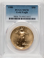 1986 $50 One-Ounce Gold Eagle Blue Gradient PCGS MS70 (771862002)